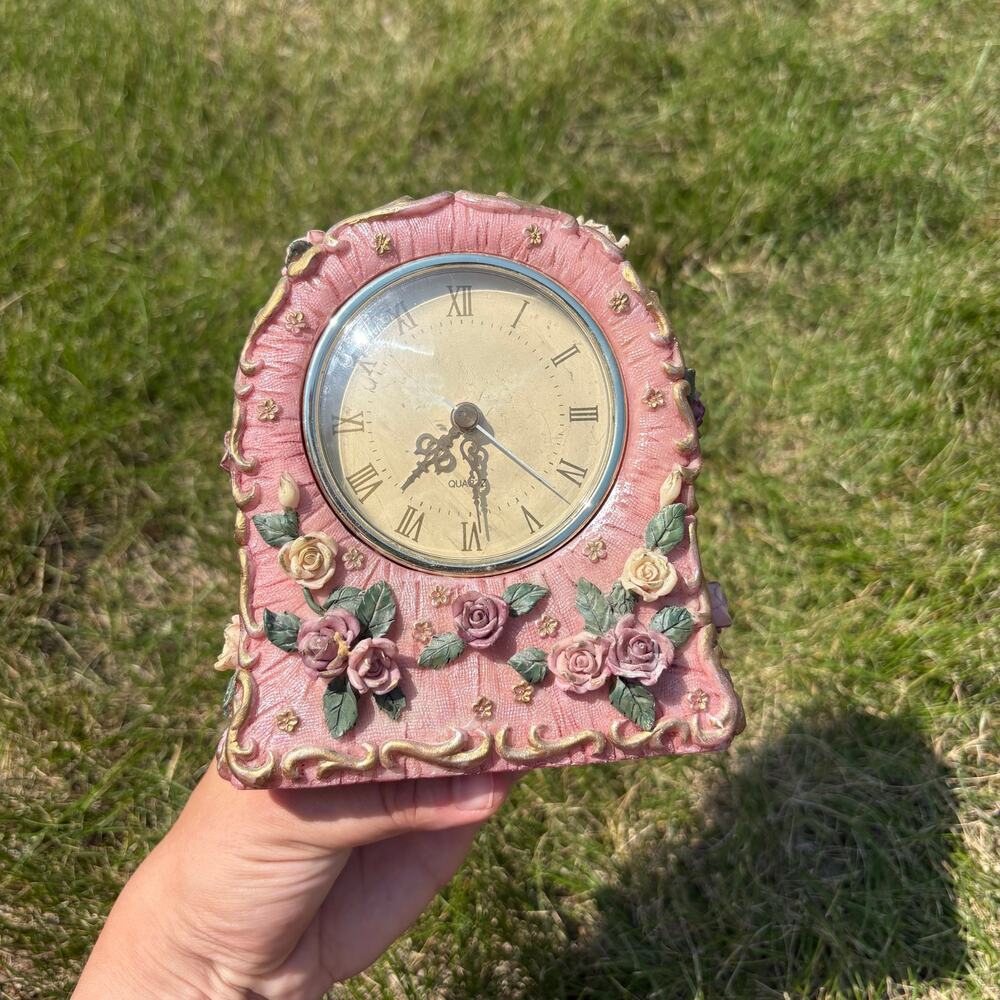 Ganz Vintage Pink Floral Mantle Clock Working